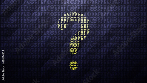 Question mark on binary code ( array of bits ). Illustration.