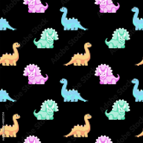 Dinosaurus pixel art cute  seamless pattern