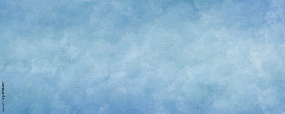 Blue vector watercolor art background with clouds and sky. Hand drawn vector texture. Blue sky. Heaven. Watercolour banner. Abstract template for flyers, cards, poster, cover or design interior.