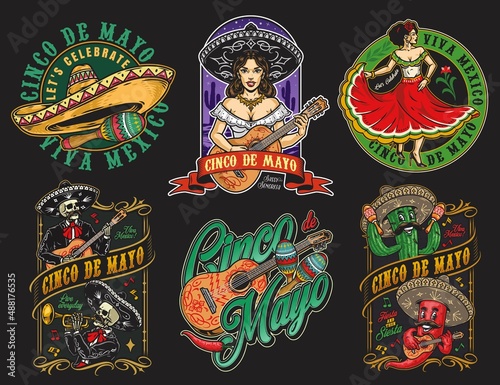 Colorful Mexican characters vintage collection