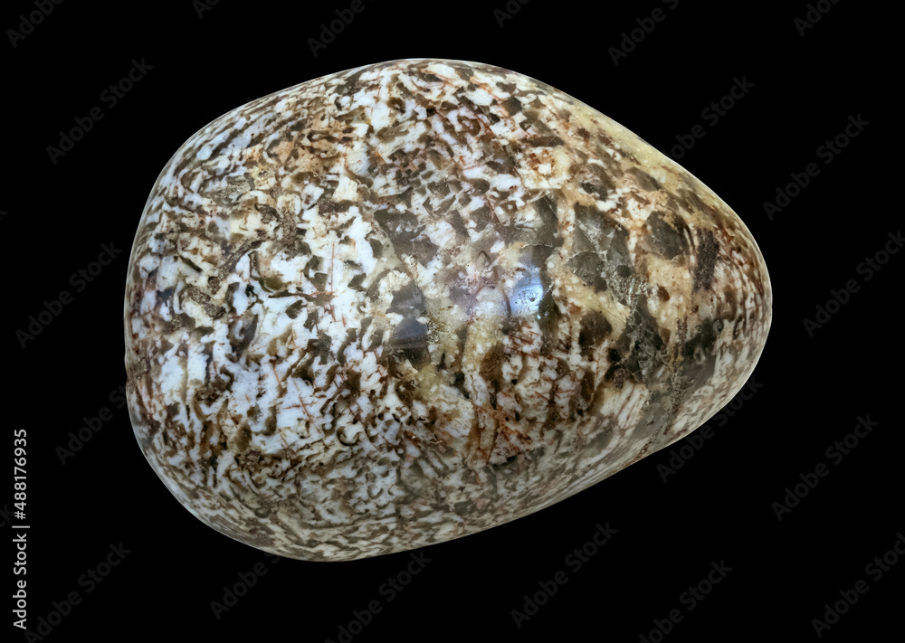 Obraz premium Photo Polished, Polished Natural Stone Pegmatite (Russian Name). Isolated On Black Background