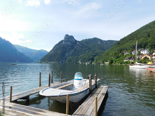 Traunsee is a lake in the Salzkammergut, Upper Austria, Austria. Its surface is approximately 24.5 km² and its maximum depth of 191 metres makes it the deepest and by volume largest lake that's locate photo