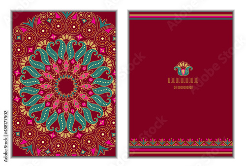 Set of two Flower mandala cards on red background
