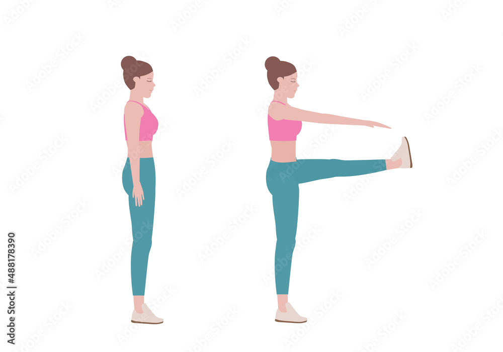 Vettoriale Stock Woman doing exercises. Benefits, doing walking high