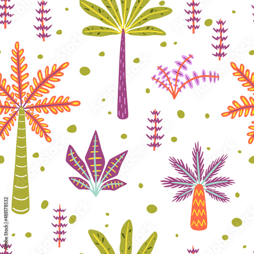 Colorful palms and pants. Vector seamless pattern