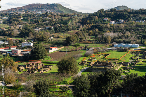 The lower city of Cumae seen from the acropolis at Cumae archaeological park, Pozzuoli, Italy photo