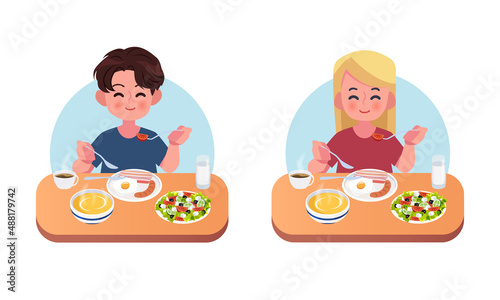 men and women eating food