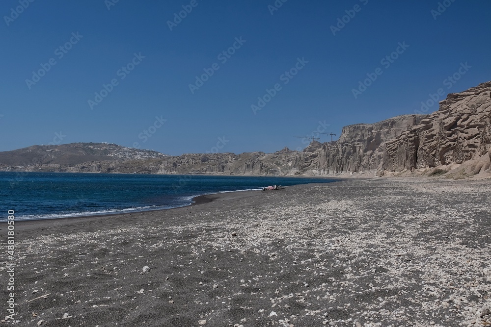 View of the famous beach of Vlichada in Santorini Greece