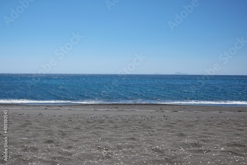 View of the famous beach of Vlichada in Santorini Greece photo