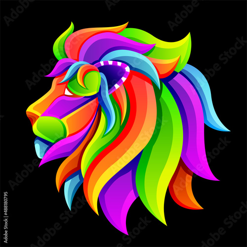 lion head with thick fur. character illustrations with colorful drawing or wpap style. for printing t-shirts, tattoo, mascot, logo, poster and mechandise. photo