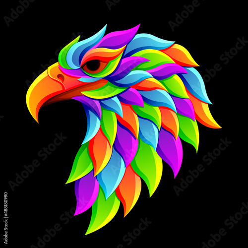 eagle warrior head illustration, with headband and power necklace. character illustration with colorful drawing or wpap style. for printing t-shirts, tattoo, mascot, logo, poster and mechandise.