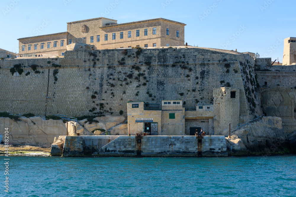 Valletta, Malta - The boom defence system in the Grand Harbour used to protect the harbour from surface or underwater attack.