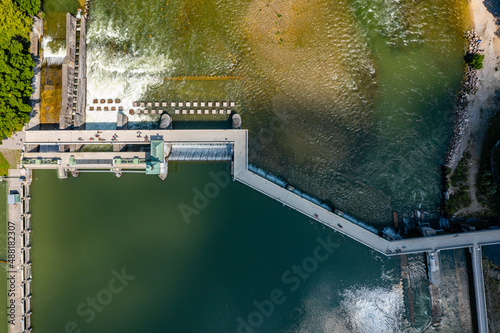 Luftbild Hochablaß / Lechstaustufe Augsburg am Kuhsee steil von oben photo