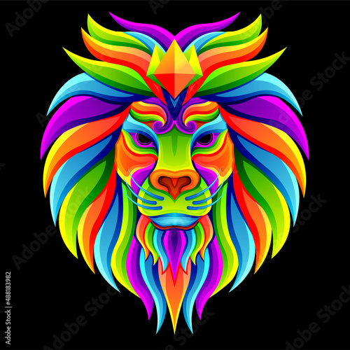 lion head with thick fur. character illustrations with colorful drawing or wpap style. for printing t-shirts  tattoo  mascot  logo  poster and mechandise.