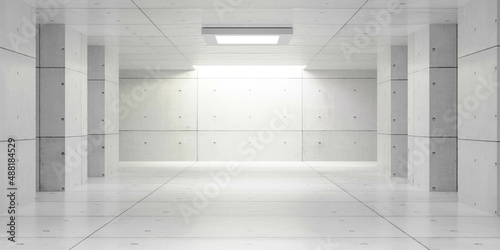 white modern concrete basement subground hall with day lighting 3d render illustration