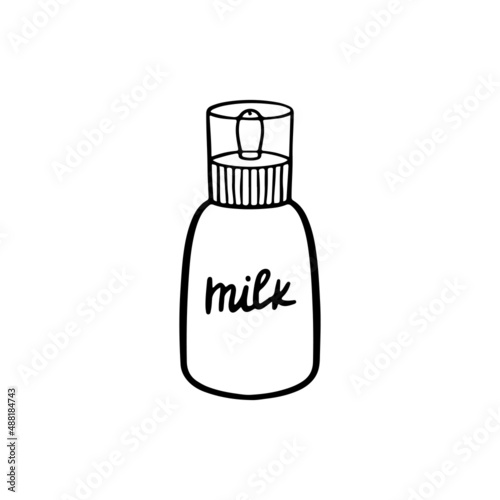 Isolated baby bottle for milk in doodle style