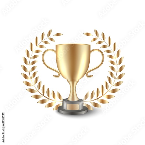 Trophy chempion cup. Golden winner prize. Vector sport championship award