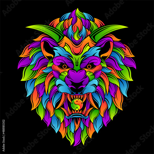 lion demon character illustrations with colorful drawing or wpap style. for printing t-shirts, tattoo, mascot, logo, poster and mechandise. photo