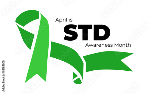 STD Awareness Month. Vector illustraion with green ribbon on white