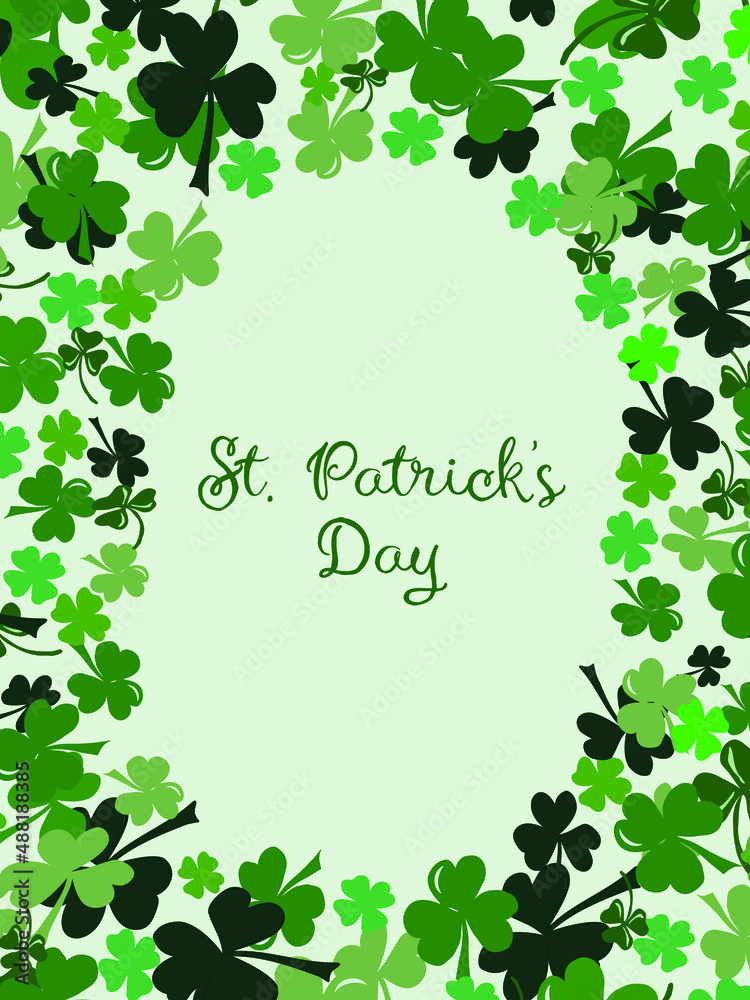 Holiday card for St. Patrick's Day. Background from green clover leaves. Place for text. Holiday card for St. Patrick's Day. Background from green clover leaves. Place for text.