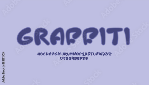 Graffiti very peri font, handwritten script alphabet, cursive street city typeface hand drawn typeface, vector illustration 10EPS