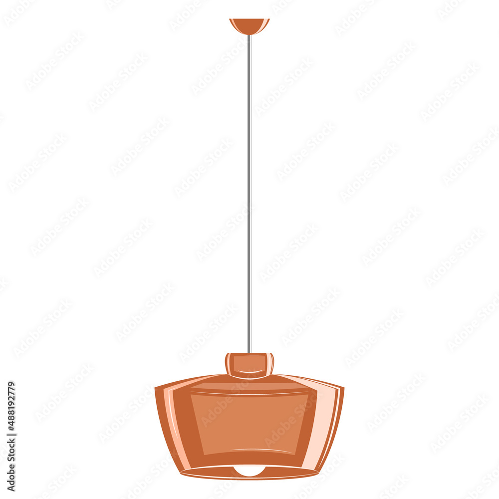 Ceiling lamp. Large lampshade for powerful lighting, red orange brown color. Lamp design for a fashionable interior. Vector icon, flat, cartoon, color, isolated Ceiling lamp. Large lampshade for powerful lighting, red orange brown color. Lamp design for a fashionable interior. Vector icon, flat, cartoon, color, isolated