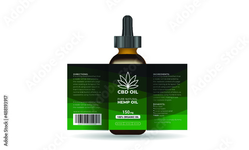 Hemp or CBD oil bottle label design or packaging design