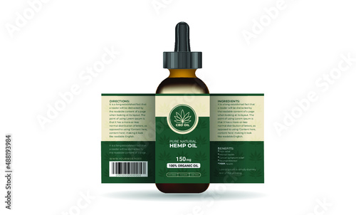 Hemp or CBD oil bottle label design or packaging design