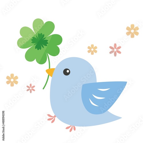 四葉のクローバーと青い鳥