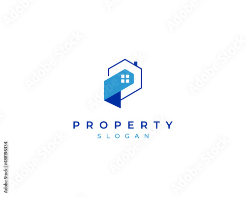 Letter P with property home icon logo design, real estate vector logo design 