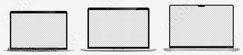 Device screen mockup. Realistic Open Laptop in three varieties with Blank Screen for you design. Vector EPS10