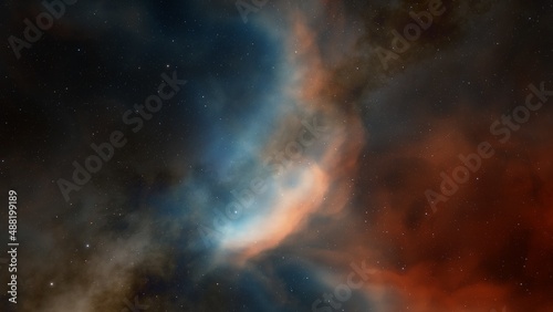 colorful space background with stars, nebula gas cloud in deep outer space, science fiction illustrarion 3d illustration 