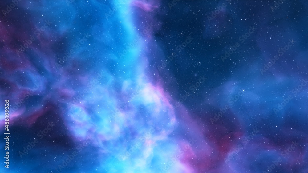 colorful space background with stars, nebula gas cloud in deep outer space, science fiction illustrarion 3d illustration
