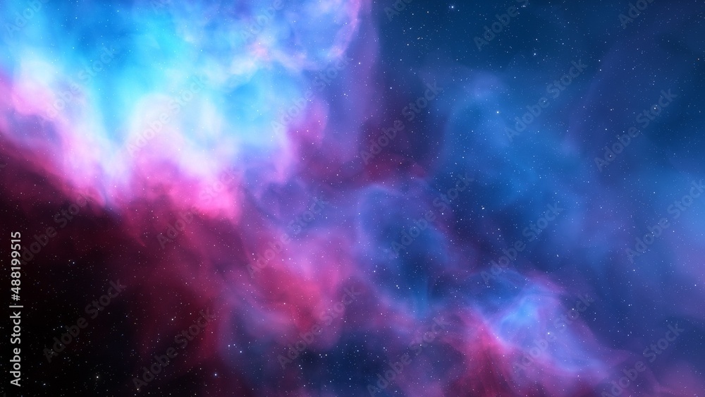 Obraz premium colorful space background with stars, nebula gas cloud in deep outer space, science fiction illustrarion 3d illustration 