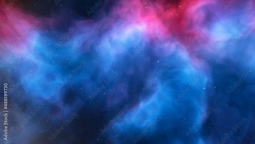 colorful space background with stars, nebula gas cloud in deep outer space, science fiction illustrarion 3d illustration
