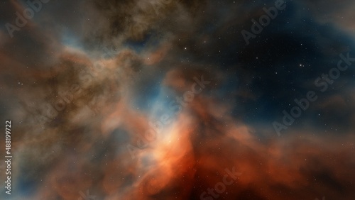 colorful space background with stars, nebula gas cloud in deep outer space, science fiction illustrarion 3d illustration 