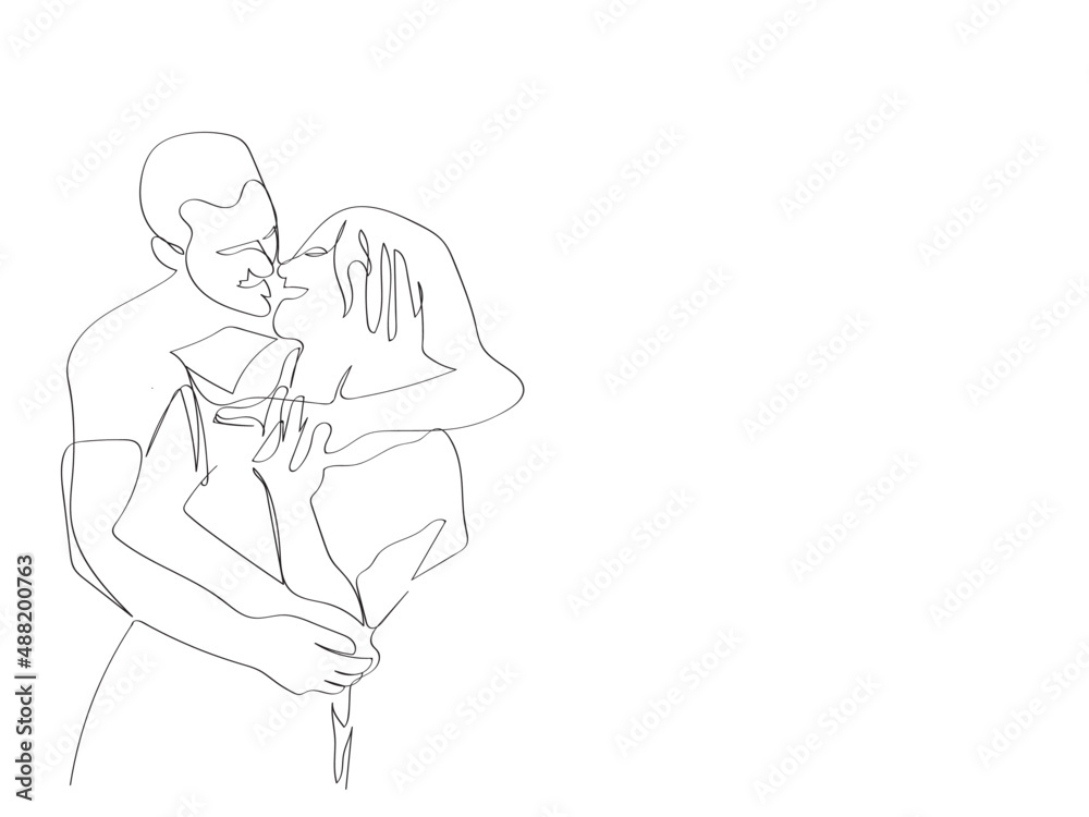 Continuous Line Drawing keeps the teen couple hugging romantic.Of Minimalism 