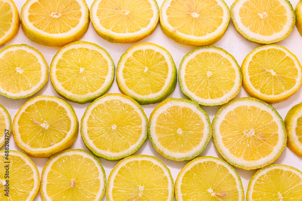 Many fresh juicy lemon slices