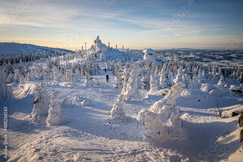 Winter panorama Dreisessel Mountains on the border of Germany with the Czech Republic, Bavarian Forest - Sumava National Park. High quality photo
