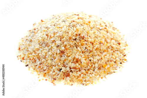 Photography Garlic powder, isolated on white background, top view