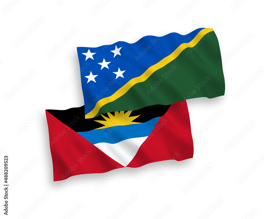Fototapeta premium Flags of Solomon Islands and Antigua and Barbuda on a white background