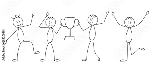 figure people rejoice in victory, sketch ,contour, vector