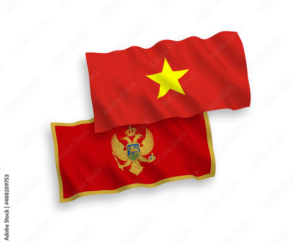 Flags of Montenegro and Vietnam on a white background Flags of Montenegro and Vietnam on a white background