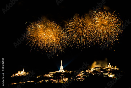 Colorful Firework at Phra Nakhon Khiri festival Phetchaburi, Thailand
