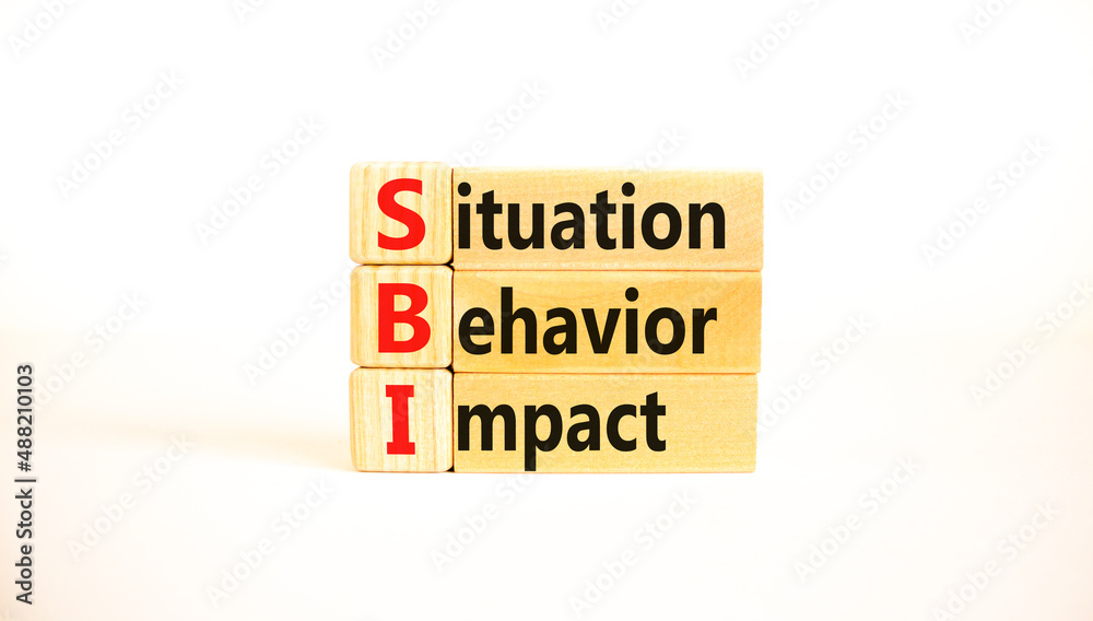 SBI situation behavior impact symbol. Concept words SBI situation behavior impact on blocks on beautiful white table white background. Psychological SBI situation behavior impact concept. Copy space. SBI situation behavior impact symbol. Concept words SBI situation behavior impact on blocks on beautiful white table white background. Psychological SBI situation behavior impact concept. Copy space.