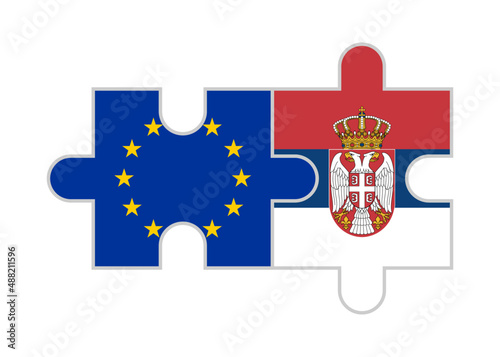 puzzle pieces of european union and serbia flags. vector illustration isolated on white background