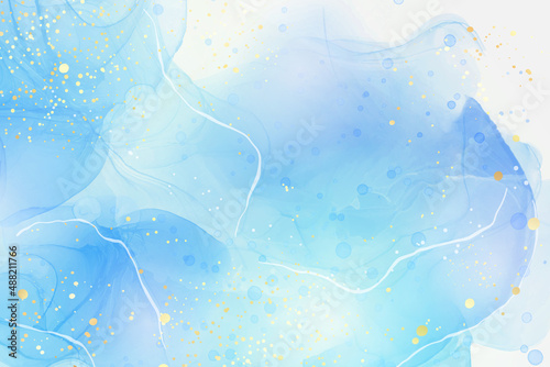 Royal cyan mint liquid marble watercolor background with white lines and brush stains. Teal turquoise marbled alcohol ink drawing effect. Vector illustration backdrop, watercolour wedding invitation