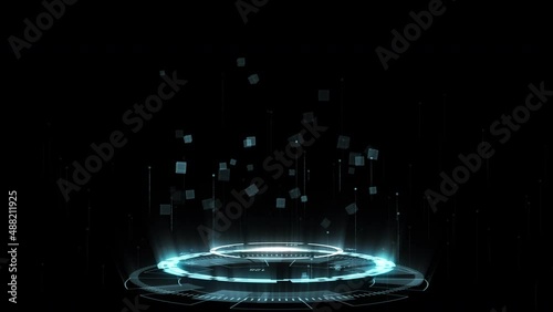 Motion graphic of Blue futuristic circle rotation with cube icon levitation on abstract background technology and metaverse concept