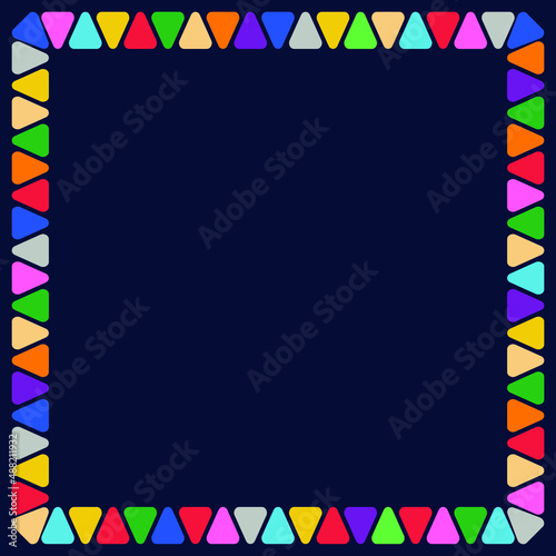 Dark blue background with frame of triangles for decoration, poster, design, inscription, design, interior, banner, book cover, packaging, postcard