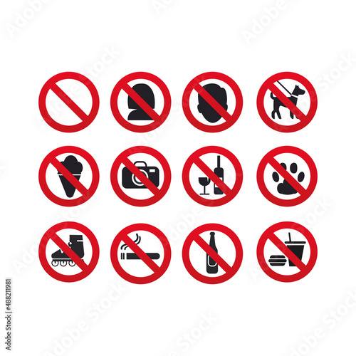 Prohibition signs set safety on white background. illustration